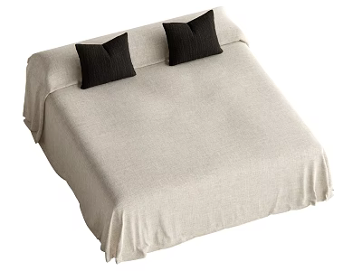 Double Bed with Beige Bedspread and Two Black Pillows in Simple Design 3d model