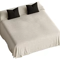 Double Bed with Beige Bedspread and Two Black Pillows in Simple Design