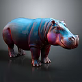 Realistic Hippopotamus 3D Model With Vibrant Blue And Red Hues On Dark Background