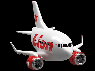 Lion Air Passenger Airplane Model With White Body Red Engines And Red Tail 3d model