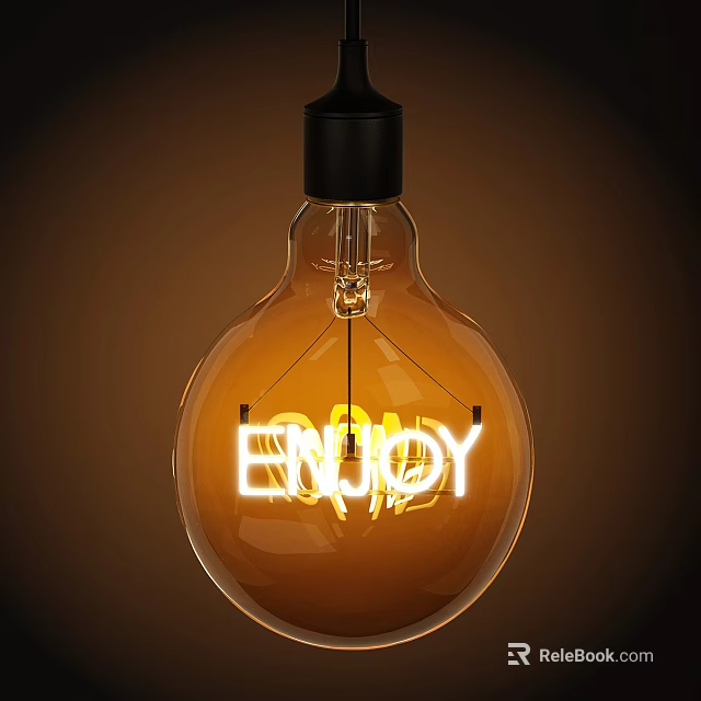 Spherical Bulb Chandelier with ENJOY Illuminated Lettering and Warm Yellow Glow 3d model 
