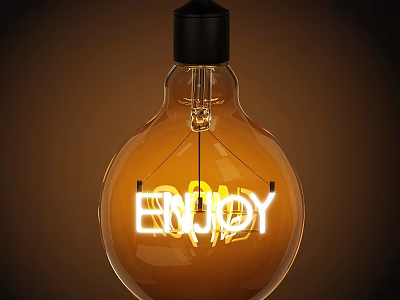 Spherical Bulb Chandelier with ENJOY Illuminated Lettering and Warm Yellow Glow 3d model