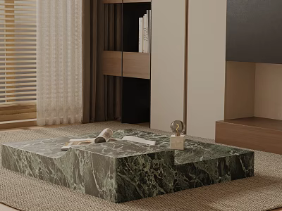 Modern Luxury Sofa and Coffee Table Set with Marble Top TV Cabinet and Bookshelf Rug 3d model