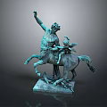 Bronze Horseman Sculpture With Raised Arm And Angel Figure On Square Base