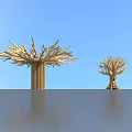 Large and Small Tree Shaped Pillars Against Blue Sky and Grey Reflective Surface 3d model