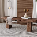 Wooden Bench With Blanket Books And Vase In Modern Interior With Rug And Plant