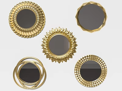Golden Round Decorative Mirrors With Various Intricate Frame Designs For Home 3d model Golden Round Decorative Mirrors With Various Intricate Frame Designs For Home 3d model