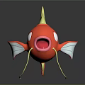 Red Fish Doll With Yellow Crown White Eyes Open Mouth And Red White Fins