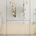 Iron Clothes Rack With Minimalist Design Hanging Clothes Scarves And Clips On White Background