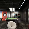 Modern Billiard Room Interior Featuring Green Felt Pool Tables Leather Sofas And Ceiling Lighting 3d model