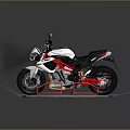 White And Red Modern Sport Motorcycle With Sleek Body Black Wheels On Display Stand