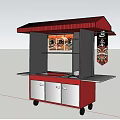 Traditional Red Chinese Food Stall With Decorative Lanterns Lion Head And Healthy Menu