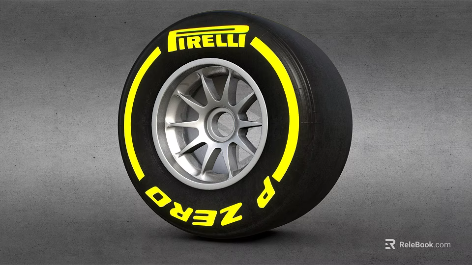 Pirelli P Zero Black Tire With Yellow Logo And Silver Alloy Rim 3d model 