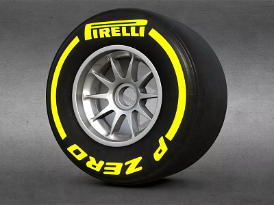 Pirelli P Zero Black Tire With Yellow Logo And Silver Alloy Rim 3d model