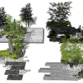 Garden Ornamental Designs Featuring Trees Bamboo Stone Paths Rocks And Water Elements 3d model