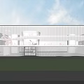 Modern Sales Office Building with White Facade Geometric Shape Glass Curtain Wall and Streamlined Design