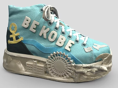 Turquoise High Top Shoes Featuring BE KOBE Lettering Gold Anchor Ferris Wheel Buildings Beige Sole 3d model