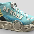 Turquoise High Top Shoes Featuring BE KOBE Lettering Gold Anchor Ferris Wheel Buildings Beige Sole