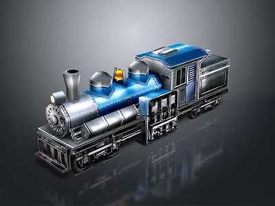 Blue Steam Locomotive Model Train With Silver Details And Yellow Accent 3d model
