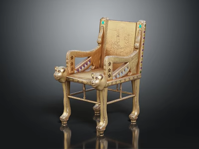 Traditional Gilded Chair With Carved Backrest Animal Head Armrests And Decorative Legs 3d model