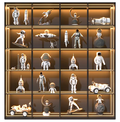 Modern Decorative Cabinet Decorative Cabinet Astronaut Ornaments Aerospace Vehicle Rocket Satellite Robot 3d model