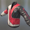 Stylish Leather Jacket With Red White Black Color Block Design Front Zipper And Embroidered Badge