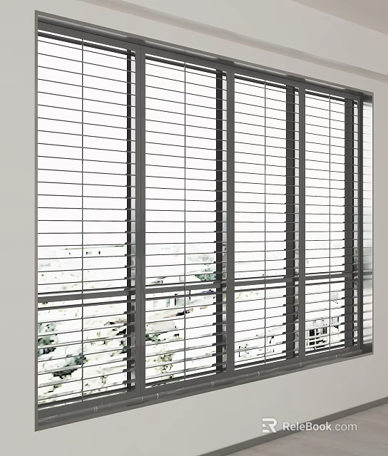 Floor to Ceiling Windows With Modern Window Blinds And Urban City View 3d model 