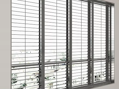 Floor to Ceiling Windows With Modern Window Blinds And Urban City View 3d model