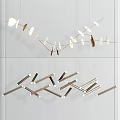 Modern Metallic Chandelier With Interlaced Long Strips And Leaf Shaped Illuminated Elements 3d model