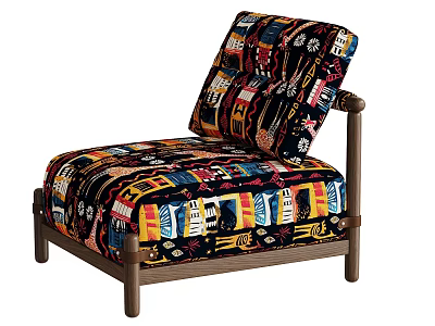 Bohemian Ethnic Printed Fabric Single Sofa With Sturdy Solid Wood Frame For Cozy Living Space 3d model