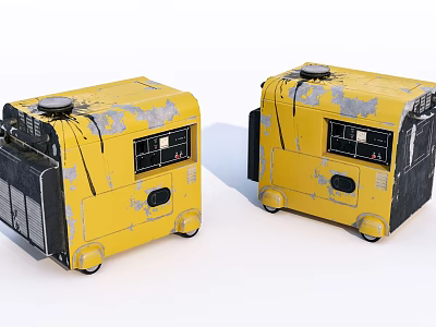 Two Yellow Industrial Generators With Worn Exterior And Control Panels 3d model