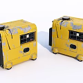 Two Yellow Industrial Generators With Worn Exterior And Control Panels 3d model