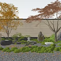 Traditional Karesansui Garden With Moss Stones Gravel Autumn Trees And Lanterns