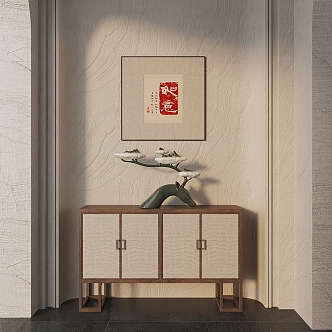 Chinese Style End View Table Porch Side Cabinet 3d model