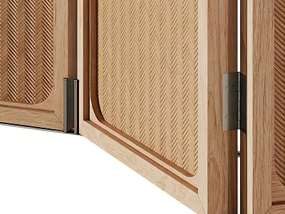 Wooden Folding Doors With Woven Pattern Panels And Metal Hinges 3d model