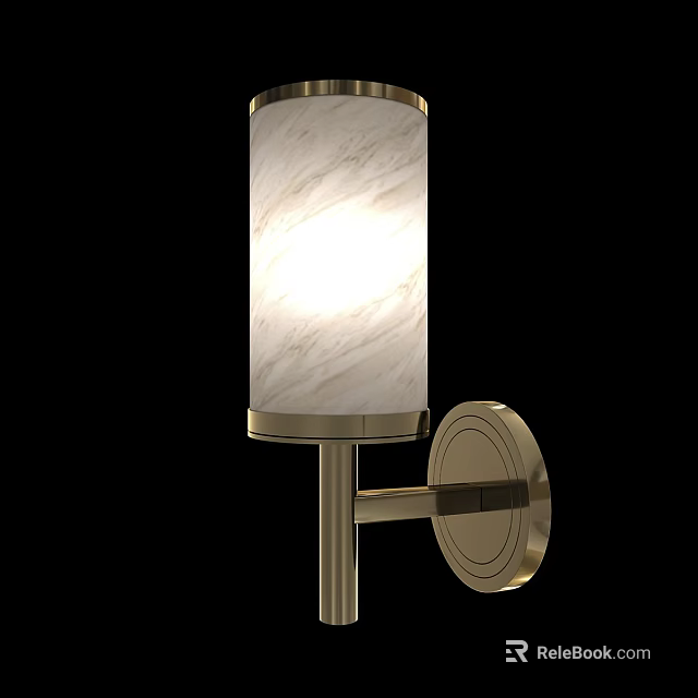 Modern Wall Lamp With Marble Textured Shade And Metal Bracket Design 3d model 
