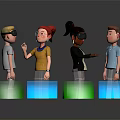 Stylized 3D Characters Standing On Green And Blue Platforms With Varied Hairstyles And Outfits