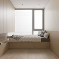 Modern Tatami Bedroom Interior Design With Wooden Storage Cabinets And Window Blinds