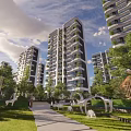 Modern High Rise Residential Building With Green Balconies And Landscaped Gardens