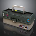 Green and Silver Toolbox with Silver Handle Featuring Stickers Including Superman Logo and GKO Label