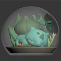 Glass Globe Terrarium Featuring Blue Creature Character With Green Plants Inside Transparent Sphere