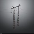 High Voltage Electricity Transmission Towers With Metal Framework And Power Lines