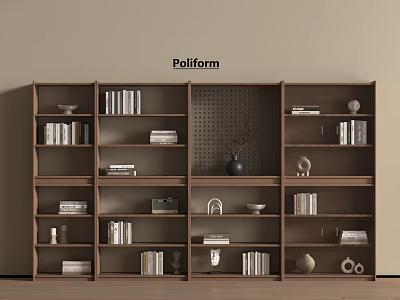 Modern Poliform Modular Bookcase With Open Shelves Books And Decorative Accents 3d model