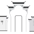 Traditional Chinese Building Exterior Wall with Classic Archway and Symmetrical Eaves Design