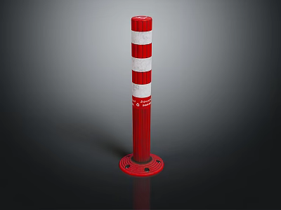 Red And White Striped Safety Bollard With Circular Base For Warning Purposes 3d model
