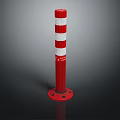 Red And White Striped Safety Bollard With Circular Base For Warning Purposes