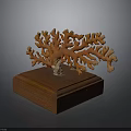 Artistic Orange Branch Shaped Coral Sculpture Displayed On Wooden Square Base