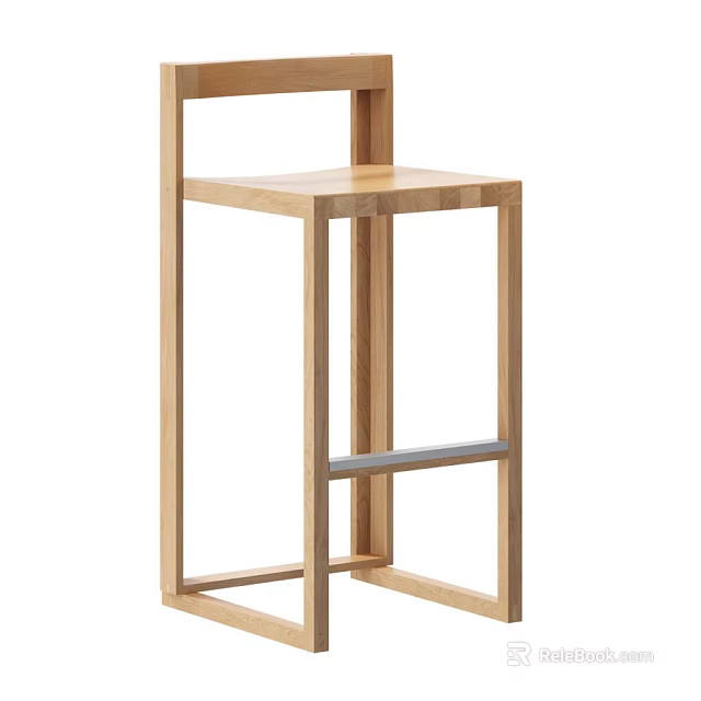 Sturdy Modern Wooden Stool With Square Frame And Natural Wood Color Design 3d model 