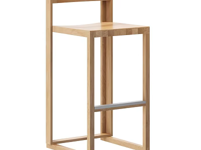 Sturdy Modern Wooden Stool With Square Frame And Natural Wood Color Design 3d model