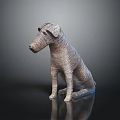 Dog Sculpture Crafted with Textured Material in Sitting Pose on Black Surface with Reflection 3d model